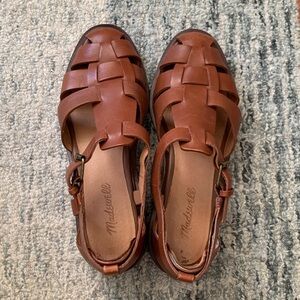 Madewell Tan Leather Woven Fisherman Sandals